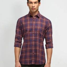 Arrow Sport Brown Cotton Slim Fit Checks Shirt-image-3