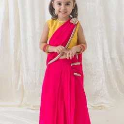 Tiber Taber Girls Zari Embroidered Ready to Wear Saree Set-picture-13