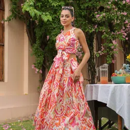 JISORA Printed V-Neck Sleeveless Pure Cotton Co-Ords Set-picture-35