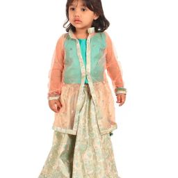Passion Petals Kids Pista Green Printed Lehenga, Choli With Jacket-image-14