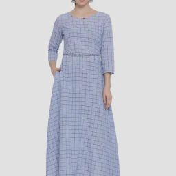 Span Blue Cotton Chequered Straight Kurta-image-78
