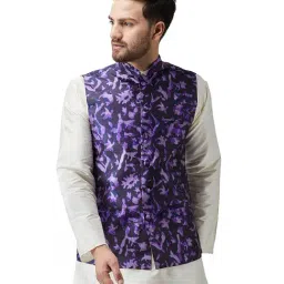 Sojanya Navy Abstract Print Nehru Jacket-image-14