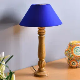 Homesake Classic Victorian Brown Wooden Table Lamp with Blue Shade - Set of 1-21