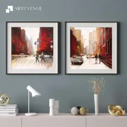 ARTE'VENUE Dissolving Red City Red & Beige Paper Wall Arts - Set of 2 (13 X 13 inch Each)-2