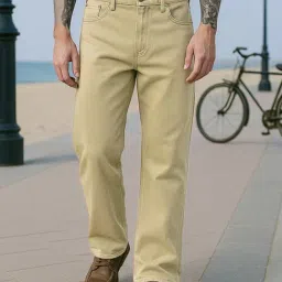 Bewakoof Beige Cotton Baggy Fit Solid Jeans-picture-3