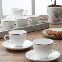 Clay Craft White Ceramic 210 ML Cup Set (6 Cups & 6 Saucers)-15