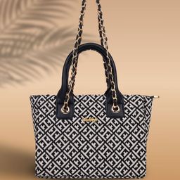 LIKE STYLE Geometric Textured Jute Structured Shoulder Bag-14