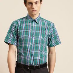 Sojanya Green Cotton Regular Fit Checks Shirt-image-21