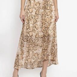 Global Republic Beige Printed Below Knee Skirt-image-13