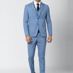 Peter England Blue Slim Fit Self Pattern Three Piece Suit-picture-23