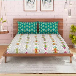 Spaces Green 144 TC Cotton Queen Bed Sheet with 2 Pillow Covers-image-18
