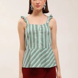 Elle Green Striped Peplum Top-image-69