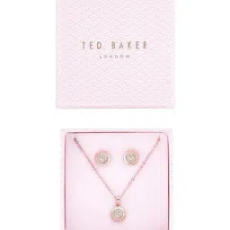 Ted Baker Rose Gold Tone Emillia Mini Button Pendant & Earring Set-image-23