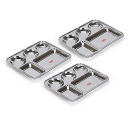 Sumeet Silver Stainless Steel Dinner Plate - Set of 3-35