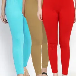 Gracit Red & Blue Mid Rise Leggings - Pack Of 3-image-22