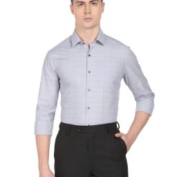 Arrow Grey Cotton Slim Fit Checks Shirt-picture-4