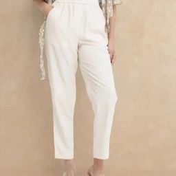 RAREISM Beige Cotton Blend Solid Trousers-image-14