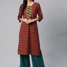 READIPRINT FASHIONS Rust Cotton Floral Print Straight Kurta-image-70