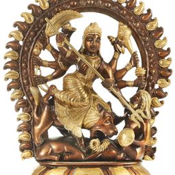 Exotic India Gold-Toned Mahishasura-Mardini Goddess Durga Religious Idol Showpiece-image-51