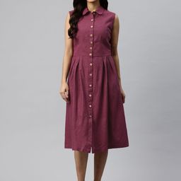 Cottinfab Peter Pan Collar Fit & Flare Midi Dress-image-2