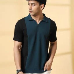 Rigo Teal & Black Cotton Solid Polo T-Shirt-image-93