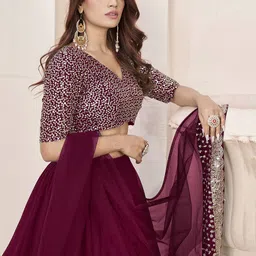 FABPIXEL Embroidered Sequinned Semi-Stitched Lehenga & Unstitched Blouse With Dupatta image 2
