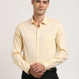 Turtle Yellow Cotton Slim Fit Self Design Formal Shirt-picture-36