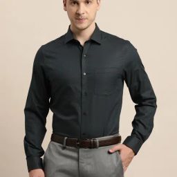 Turtle Black Cotton Slim Fit Self Design Formal Shirt-picture-22
