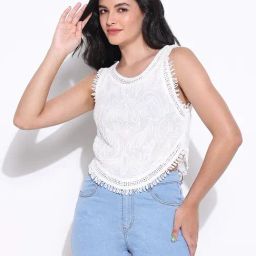 showoffff SHOWOFF White Cotton Embellished Sleeveless Top-picture-41