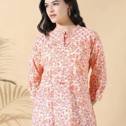 SHOWOFF Peach Cotton Floral Kurti-picture-47