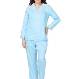 Desi Belle Light Blue Shirt With Pyjamas-image-6