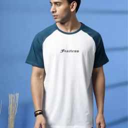 Rigo White & Teal Cotton Solid T-Shirt-image-95