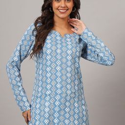 DHAKRE FASHION Women Geometric Printed Chikankari Kurta-picture-13