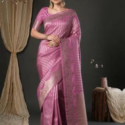 Saree Mall Pink Viscose Self Saree with Blouse Piece-image-48