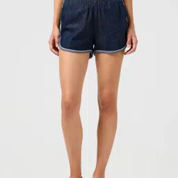 Wrangler Navy Blue Cotton Solid Mid Rise Shorts-image-99