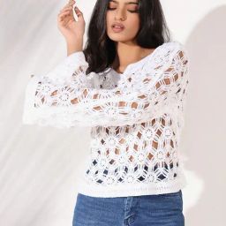 SHOWOFF White Self Design Full Sleeves Top-51