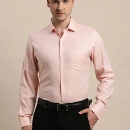 Turtle Light Pink Cotton Slim Fit Self Design Formal Shirt-picture-48