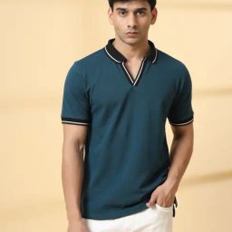 Rigo Teal Green Cotton Solid Polo T-Shirt-image-90