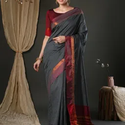 Saree Mall Grey Silk Self Saree with Blouse Piece-image-88
