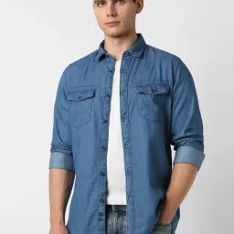 Van Heusen Blue Cotton Slim Fit Denim Shirt-picture-35