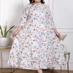Swasti Women Abstract Printed Mandarin Collar Gown Maxi Dress-image-90