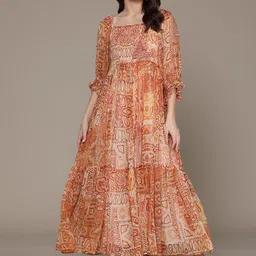 Label Ritu Kumar Print Puff Sleeve Chiffon A-Line Maxi Dress-picture-13