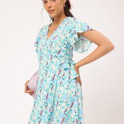 DressBerry Romantic-Ruffles Flutter Sleeves Printed Wrap Mini Dress-picture-0