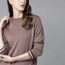 Roadster Women Mauve Solid Pullover-image-86