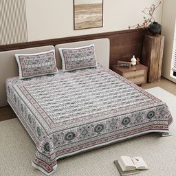BELLA CASA Pink & Black Floral 250 TC King Bedsheet with 2 Pillow Covers-image-43