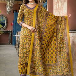 KALINI Women Floral Printed Regular Thread Work Kurta with Trousers & With Dupatta-10