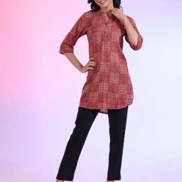 Aurelia Red Pure Cotton Geometric Kurti-image-48