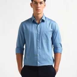 Arrow Blue Cotton Slim Fit Striped Shirt-picture-40