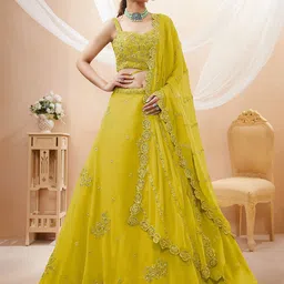 DIVASTRI Embroidered Sequinned Semi-Stitched Lehenga & Unstitched Choli With Dupatta-picture-26