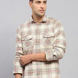 Monte Carlo Men Spread Collar Tartan Checked Cotton Casual Shirt-image-65